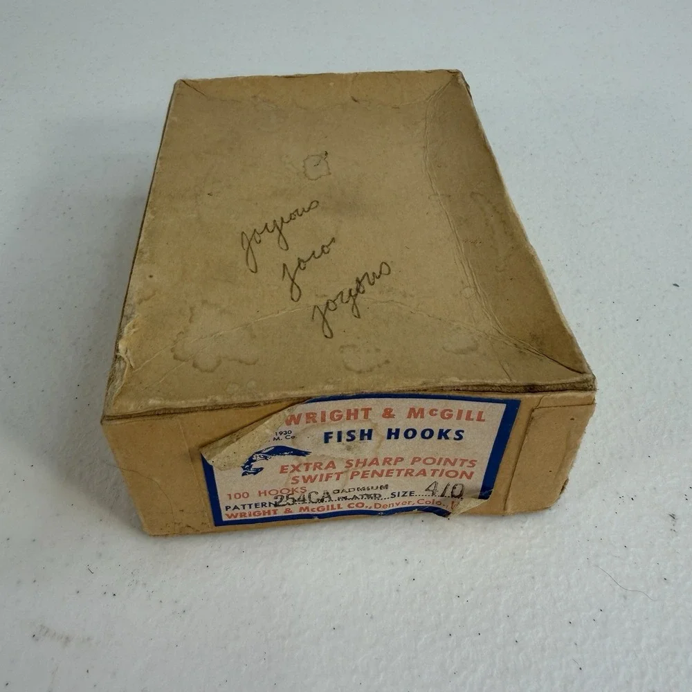 Vtg NOS Wright & McGill Fish‎ Hooks Sz 4/0 Oadium Plated in Box 100 Pieces 254CA